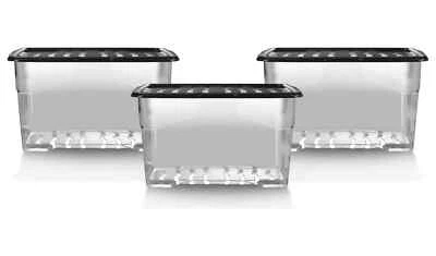 3 x 80L Curver Storage Boxes With Lid Underbed Clear Plastic Home Organizer - Image 1 of 4
