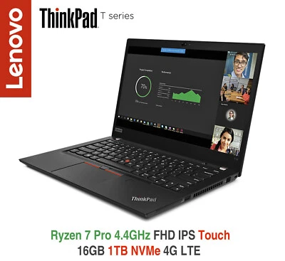 ThinkPad T14 Ryzen 7 Pro 4.4GHz FHD Touch 16GB 1TB 4G W11P 3Y Premier Warranty - Image 1 of 4