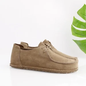 Birkenstock Mens Utti Shoe Size 44 11 Tan Suede LaceUp Moccasin Casual Deep Blue - Picture 1 of 18