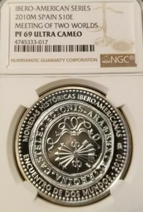 2010 SPAIN SILVER 10 EURO MONEDAS HISTORICAS NGC PF 69 ULTRA CAMEO TOP POP RARE - Picture 1 of 3