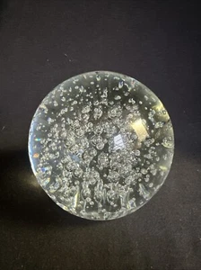 Vintage MCM Round Orb Clear Paperweight Art Glass Controlled Air Bubbles 4” - Picture 1 of 4