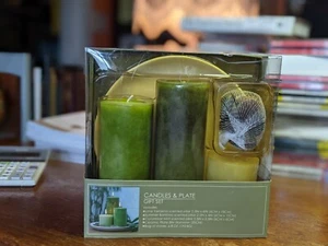 Juego de Regalo Rocas Plato Vela Tres Pilares, Verbena Lima, Bambú Verano, Pepino - Imagen 1 de 7