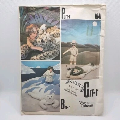 Vogue 1941 Home Decor Animal Fur Rug Plush Child Or Adult Sewing Pattern Uncut - Image 1 of 4