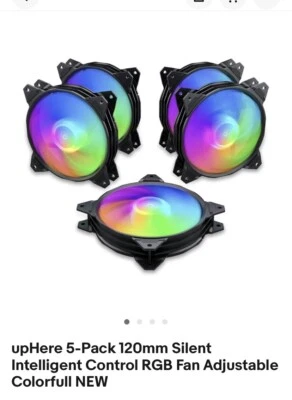 upHere 5-Pack 120mm Silent Intelligent Control RGB Fan Adjustable Colorfull NEW - Image 1 of 4