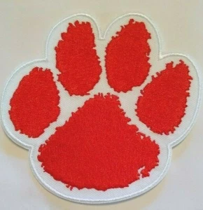 Clemson Tigers~Paw~Embroidered PATCH~4 1/8" x 4"~Iron or Sew On~Hat~Shirt~NCAA  - Picture 1 of 1