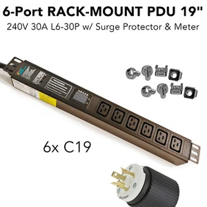 1.5U Rack-Mount 19" PDU 240V 30A 7200W L6-30P 6x C19 Cryptocurrency Mining - Picture 1 of 10