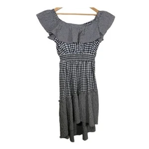Rachel Roy Dress Womens Sz XXL Sundress Flare Black White Plaid Boho Peasant - Picture 1 of 11