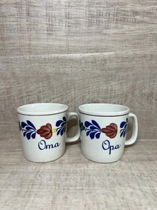 German Coffee Cup Set OMA & OPA Grandmother & Grandfather Pair Mugs 3” Set - Picture 1 of 7