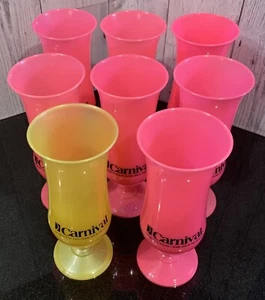 8 Carnival Cruise “The Fun Ships” Cocktail Plastic Glasses 7-Pink & 1-Yellow USA - Picture 1 of 5
