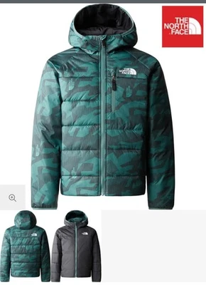 The North Face Boys' Hooded Reversible Padded Jacket Green Black Large Kids - Image 1 of 4
