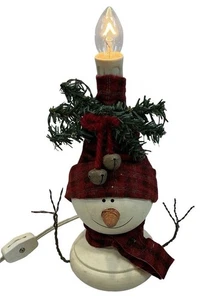 Primitive Snowman Head Candlestick Lamp Farmhouse Light Wood Rustic Country - Picture 1 of 16