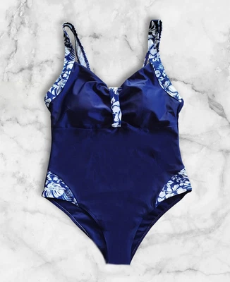 Neuer Damen Badeanzug in dunkelblau Gr. 40/42 (L)  neu blau/weiß - Bild 1 von 2