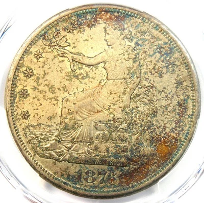 Dólar de plata comercial 1876-CC T$1 moneda DDR doble matriz reverso - PCGS AU detalles Foto 1 de 4