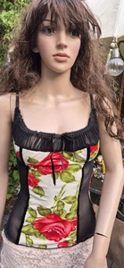 WHEELS & DOLLBABY🗡 Corset bustier multi black top size S 8- 10 Milkmaid Bodice - Picture 1 of 22