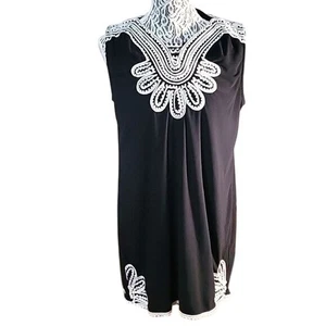 ALFANI Flowy designer Sleeveless Mini Dress Black White Embroidered Casual  Beac - Picture 1 of 7