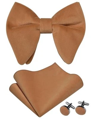  Pajarita ajustable preatada de terciopelo a cuadros liso para hombre y cuadrado de bolsillo marrón-2 Foto 1 de 4