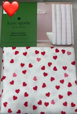 Cortina de ducha Kate Spade mezcla de algodón rojo-rosa pincelada corazones en blanco Foto 1 de 2