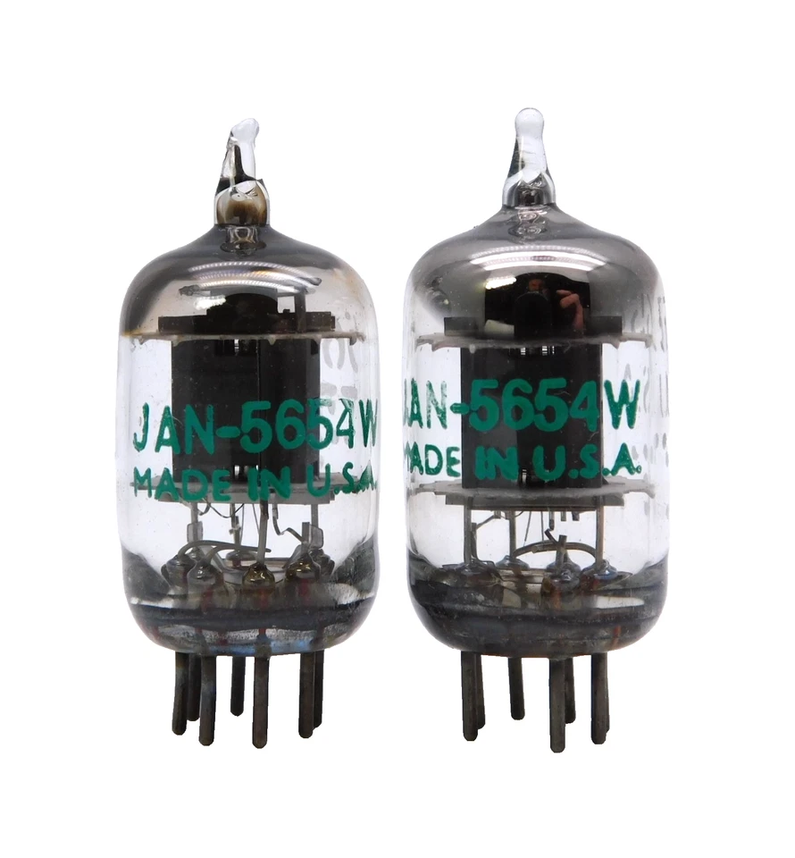 Matched Pair GE USA JAN 5654W 6AK5 EF95 Green Print Square Getter Valves - Image 1 of 1