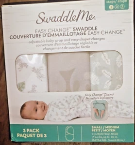 SwaddleMe Easy Change Baby Swaddle S/M 0-3M 7-14lbs 3pk Zipper Zebra Botanical - Picture 1 of 2