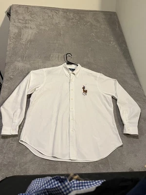Camisa Ralph Lauren Para Hombres XL Blanca Calce Clásico Big Pony Abotonada Logo Oxford Foto 1 de 4