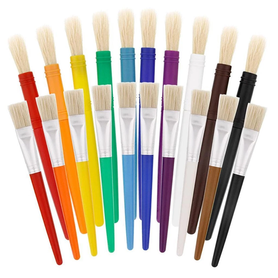 10/20x Plastic Handle Artist Paint Brushes Round Flat Pointed Acrylic Coloring - image 1 of 1