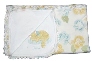 FLAWS Gymboree 2004 Rosie Kitty Cat Blue Yellow Floral Baby Blanket Lovey - Picture 1 of 4