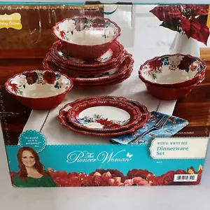 The Pioneer Woman Wishful Winter Rose 12-Piece Ceramic Holiday Dinnerware Set - Picture 1 of 5