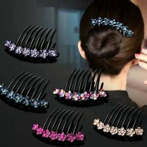 Women Rhinestone Crystal Wedding Flower Hair Comb Clip Hairpin Bridal Jewellery#