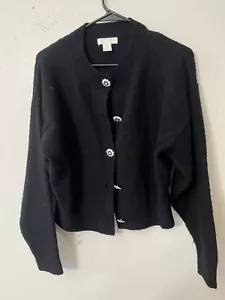 H&M Wool Polyester Acrylic Blend Black Button Front Cardigan Size XS - Picture 1 of 5