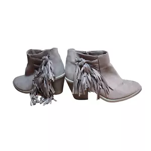 Faded Glory Stiefel aus Kunstwildleder mit Reißverschluss und Fransenabsatz Damen Größe 8,5 braun - Bild 1 von 8