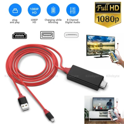 HDMI Mirroring AV Cable Phone to HDTV TV Adapter For iPhone 14 13 12 11 XR SE 8 - Image 1 of 4