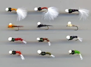 Trout Flies:  Suspended Nymphs & Buzzers: x 12 Mixed sizes 10s & 12s  (code 601) - Picture 1 of 3