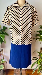 VTG 60'S GINO PAOLI MOD BLUE&CREAM KNIT WOOL STRIPE JACKET&SKIRT SUIT SET*S/M - Picture 1 of 7