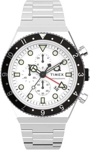 Mens Wristwatch TIMEX Q GMT TW2V69900 Chrono Stainless Steel White - Picture 1 of 4