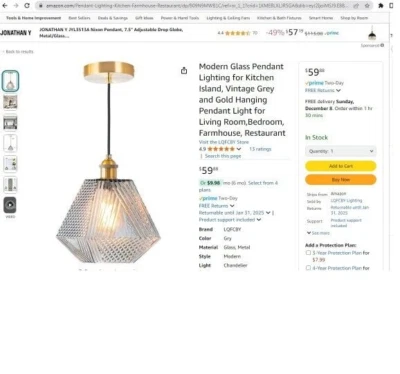 Modern Glass Pendant Lighting for Kitchen Island, Vintage Grey and Gold  - Image 1 of 4