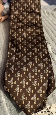 Corbata vintage Hardy Amies hecha en Italia marrón con oro y azul 100 % seda Foto 1 de 3