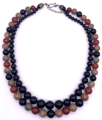 Collar grueso de dos hilos de ágata cornalina ónix Jay King DTR facetado esterlina Foto 1 de 4