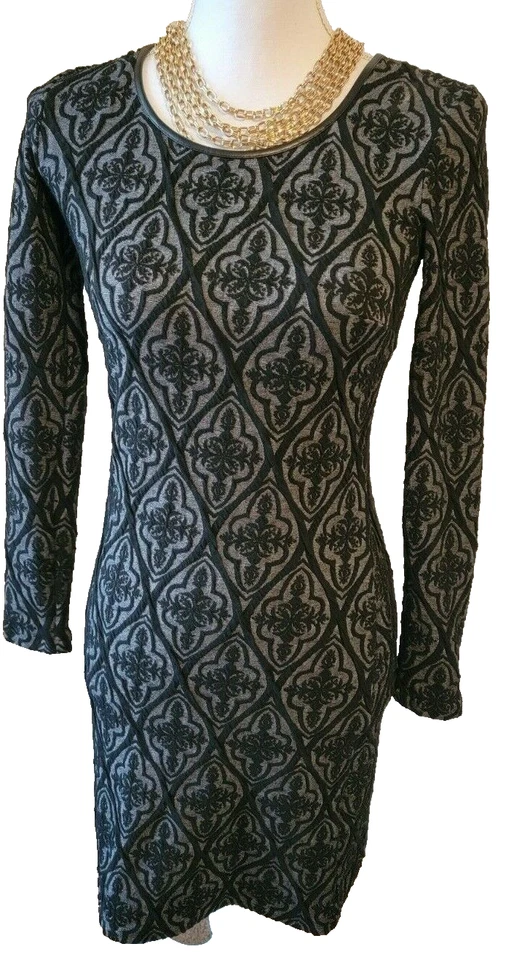 INC Womens Black Long Sleeve Stretchy Textured Bodycon Sheath Dress PP - Image 1 of 4