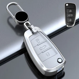 1x For Audi A3 A4 Q5 Q7 A6 S3 S4 S6 RS Zinc Alloy Leather Car Key Fob Case Cover - Picture 1 of 12
