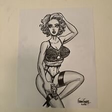 Sexy Femme Fatale In Lingerie With Gun Original Art drawing By Frank Forte