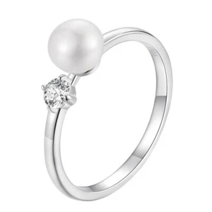 Sterling Silver Ring Moissanite Freshwater Pearl Ring Wedding Couple Jewelry - Picture 1 of 4