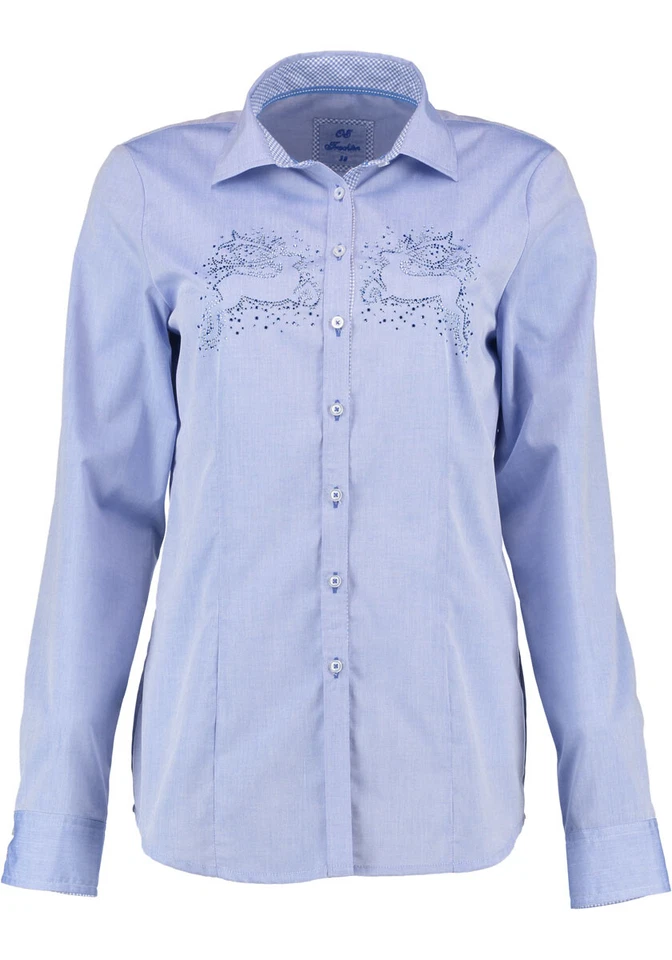 OS Trachten Damen Bluse Langarm Trachtenbluse mit Liegekragen Feqoy - Bild 1 von 1
