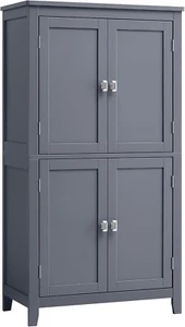 Mueble de Baño 4 Puertas y Estantes Regulables, Blanco y Gris - 30x60x110cm - Imagen 1 de 18