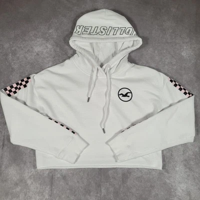 Y2K Hollister Sudadera con Capucha Mujer Pequeña Blanca Recortada Rosa Negra Patinadora a Cuadros Foto 1 de 4