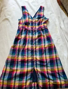 J Crew Women's Sz 12 Cotton Plaid Midi Spring Summer Dress Pockets - Picture 1 of 13