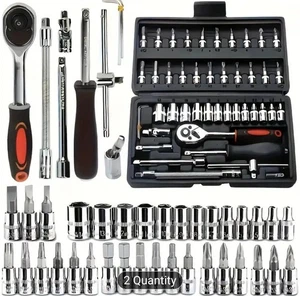 46Pcs Spanner Socket Ratchet Wrench Set 1/4"Drive Car Repair Tool Kit with Case~ - Picture 1 of 5