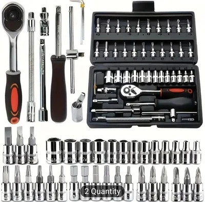 46Pcs Spanner Socket Ratchet Wrench Set 1/4"Drive Car Repair Tool Kit with Case~ - Image 1 of 4