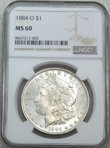 1884-O Morgan Silber Dollar NGC MS60 Frosty gerade bewertet brandneu Halter #D149A - Bild 1 von 4
