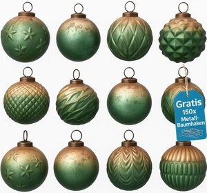 Weihnachtskugeln 12er Set Glas Christbaumkugeln Christbaumschmuck Grün 00203 - Bild 1 von 11