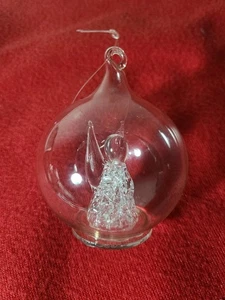 Vintage mundgeblasene Klarglas Weihnachtsschmuck Kugel Kugel mit Glas Engel 2" - Bild 1 von 6